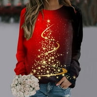 Outfmvch Essentials Hoodie Duksevi Božićni duks okrugli izrez Fit pulover vrhovi dugih rukava bluze za bluze za žene crvene 2xl