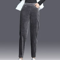 Ženske hlače visokog podiznih gaćica elastične struke Corduroy pantalone sa džepom plišani postrojeni