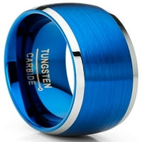 Muški dvotonski plavi srebrni volfram Carbide vjenčani prsten Comfort-Fit visoke poljske