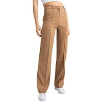Žene Ljetne duge casual hlače Čvrste pantalone u boji ravne tanke noge elastične visokog struka sa džepovima