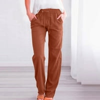 Široke pantalone za žene Ženske hlače Žene visoke struk široke noge Hlače Ležerne prilike elastične pantalone Comfy ravne noge duge hlače sa džepovima Dukserice Žene Brown L
