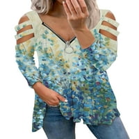 WRCNOTE Women V izrez patentni zatvarač Tee Laod Fall Hollow T Majica Gradient Majica Plava Floral XL
