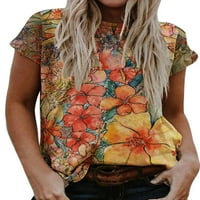 Prednjeg swalk ženske ležerne kratkih rukava bluza labavi fit tiskani majica ljetnih vrhova