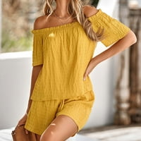 Ženska bluza postavlja modnu casual labav čvrsti kratki rukovi kratke hlače od bluza od ramena žuta