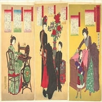 Sudske dame šivajući zapadnu odjeću Poster Print Yoshu Chikanobu