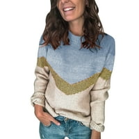 Tosmy ženski džemperi žene posade vrat dugih rukava pulover duks panela modnog casual pletena džemper