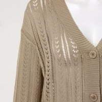 Njshnmn Cardigan džemperi za žene lagani dugi rukav otvoren prednji džemper Cardigan, Khaki, s