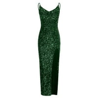 Puntoco Plus Veličina haljina, ženska haljina večernja haljina Split V-izrez Seckin bez rukava zelena