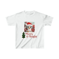 Dječja teška pamučna majica Merry i Bright Božićni crveni šešir pingvin