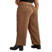Ženske plus veličine casual visokih struka ravne široke noge nagibne pantalone corduroy pantalone 1xl