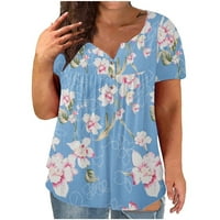 Pbnbp Ženska velika veličina modni V izrez cvjetni ispis kratki rukav sa majicom ovratnika dugmeta