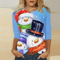 Majice za rukav za žene plus veličine Božić Santa Sning Print Crew Crte Tunic Casual pulover bluze
