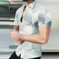 Vivianyo HD Muške ljetne kratkih rukava za čišćenje muškaraca Geometrija stand-up košulja košulje od