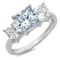 2. CT sjajan princezo simulirani plavi dijamant 14k bijeli zlato Trokratni prsten s 5,25