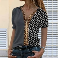 GDFUN ženska casual moda print patentni zatvarač u boji blokiranje majica kratke rukave majice majice