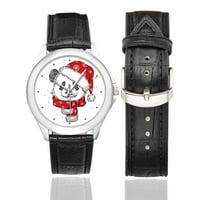 Smiješna Santa Panda Božićna ženska vodootporna klasična ručni sat sa crnim kožnim trakom