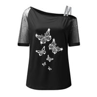 Hladne vrhove ramena za žene mrežice kratkih rukava casual majica u trendu od tiskanih majica