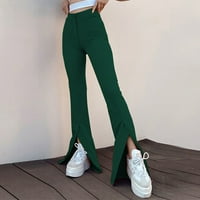 Lilgiuy Womens Modni ljetni čvrsti casual gumb patentni elastični struk duge pantalone zelene jeseni