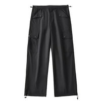 Ženske hlače Teretne hlače Žene opuštene fit baggy odjeća Crne pantalone Visoki struk patentni struk