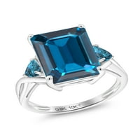 Gem Stone King 10k Bijeli zlatni smaragd Cut London Blue Topaz kameni zaručni prsten za žene