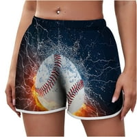 Hlače za žene, ženski lagani ljetni casual elastični struk bejzbol print kratke hlače Baggy Comfy kratke