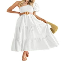 Voguele žene maxi haljine jedno rame duga haljina od pune boje ljetna plaža sandress party ljulja bijela