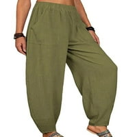 Sanviglor dame pantalone sa džepovima posteljina hlače široka noga casual pant na dnu dna vojska zelena