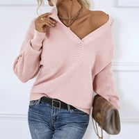 Daznico grome za žene Ženska modna čvrsta boja V izrez dugih rukava pletenje pulover džemper s rukavima
