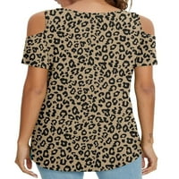 Haite Dame Solid Boja hladno rame Pulover Modni leopard Tee Rad majica s kratkim rukavima