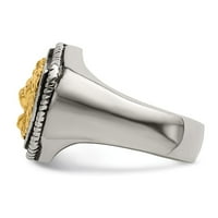 Muški prsten od nehrđajućeg čelika i 14K zlatnog liona, veličine 12