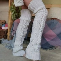 Žene pletene preko koljena dugih cijevi čarape vunene čarape nogu čarape čarape bijele jedna veličina