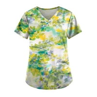 Ljetne vruće košulje za žene ženski botanički cvjetni tisak kratkih rukava V izrez Top radna džepa