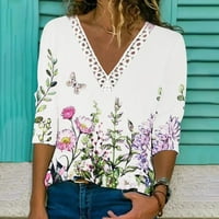 Ženske čipke V-izrez bluza vrhova modne print dugih rukava Ležerne prilike cvjetne košulje vrhovi puloverske duksere
