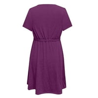 Ernkv Ženska mini linijska klirenca za haljinu Solid Boja Ljeto Scoop vrat Odjeća kratkih rukava Plaža