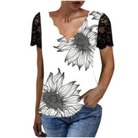Vrhovi za žene Ležerne prilike cvjetne tiskane majice Ripple V izrez čipke tille majice kratkih rukava