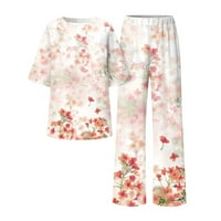 Jsaierl Womens Ljeto setovi kratki rukav elegantni vrhovi i široke pantalone za noge odijelo dva seta