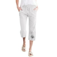 Eashery Capri pantalone za žene Dressy Podesivi saloni pamučni pamučni posteljina labava ležerne hlače