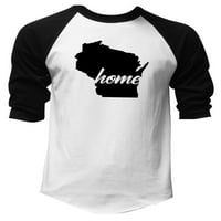 Muška kuća Wisconsin Mapa V Bijela crna Raglan Baseball majica Mala