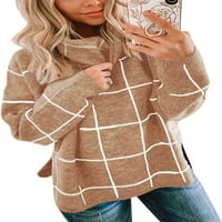 Singeal za žene pulover džemper turtleneck plairan s dugim rukavima, ležerni Chunky provjereni pleteni