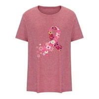 Cacomomrkar PI Ženski vrhovi čišćenje Žene Ljeto Loose Ispis Okrugli vrat Majica kratkih rukava Ležerna bluza Pink