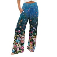 Brglopf ženske hlače za žene cvjetne tiskane visoke struke dugim salona za žene za žene sakriti trbušne ugodne pantalone sa džepovima