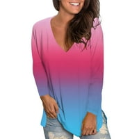 Wendenide majice za žene Ženska ljetna moda casual dugih rukava Tie-Dye V-izrez The Majica Bluza Hot Pink XXL