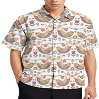 Nordijski stil cvijeća i ptičje muške košulje s kratkim rukavima Havajske košulje Top za plažu Poslovna povremena