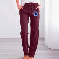 Azrian Womens Fall Modne hlače, moda Žene Ležerne prilike za ispis Elastične labave hlače Ravne široke noge pantalone veličine vinske veličine XL na prodaju