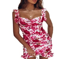 Kelajuan ženska ljetna opremljena zabava bez rukava V izrez ruffle hem cvjetna print plaža haljina