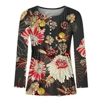 TKLpehg modni vrhovi za žene jeseni V-izrez Pleted gumbi na vrhu casual labavo meka bluza cvjetne tiskane