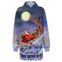 Božićne dukseve Žene Reindeer Print Paflake Graphics Hoodie sa džepom Xmas Poklon pulover vrhove Light