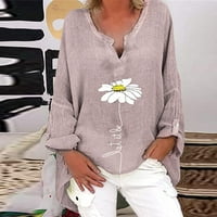DRPGUNLY Ljetni vrhovi temperamentni cvijet bluza za bluzu od pamuka V-izrez pamuk i posteljina plus