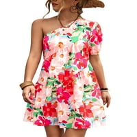 Ženske kratke mini haljine ljuljačke bez rukava jedno rame Summer Beach Sunderss casual odmor ružičasta