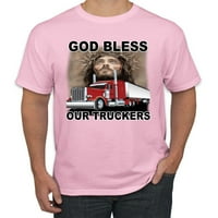Bog blagoslovi naše kamionere inspirativne kršćanske muške grafičke majice, svijetlo ružičaste, srednje